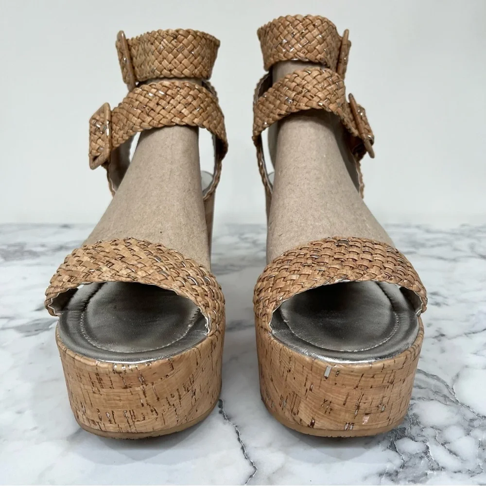 Donald J. Pliner Tan Woven Cork Platform Wedges